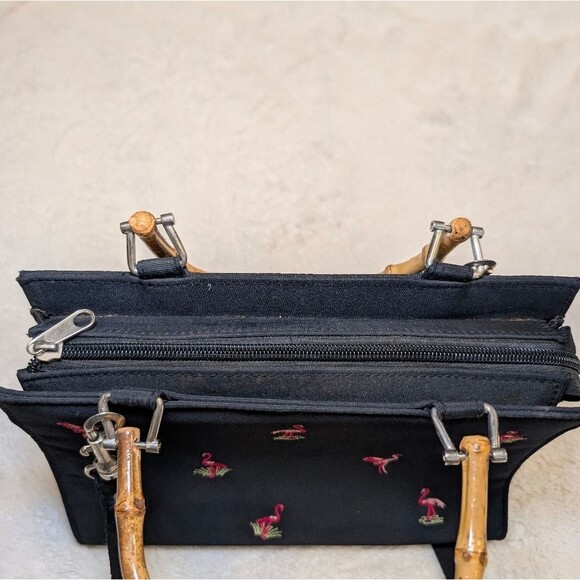 Vintage Flamingo Bamboo Handle Purse Retro Rockabilly CabanaCore Handbag - Picture 5 of 7